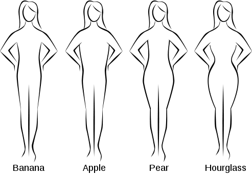 Four body shape outlines side by side: Banana, Apple, Pear and Hourglass